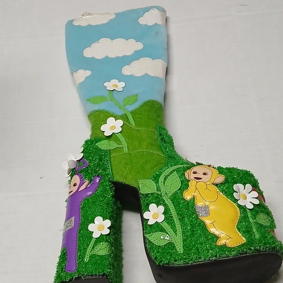 Dolls Kill x Teletubbies Platform Boots Multicolor Fur & Turf Kawaii RARE Size 6 - Picture 6 of 16